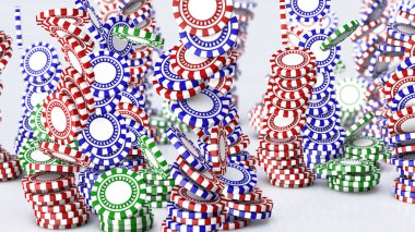 3d render düşen Poker fişleri