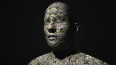 3 boyutlu görüntüleme. Kafa İnsan parçalanmış portre