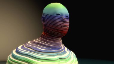 3D render. İnsan figürü dilimler halinde kesin