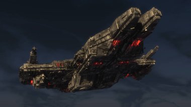 3D render. Fütüristik uzay gemisi kavramı