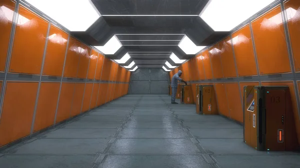 3d render. Futuristic interior corridor architecture