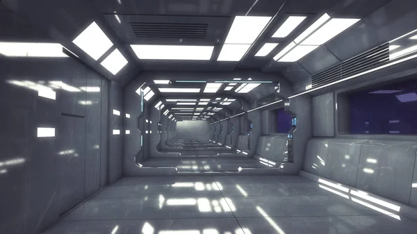 3d render. Futuristic interior corridor architecture