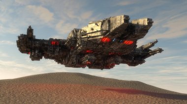 3D render. Fütüristik uzay gemisi kavramı