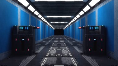 3D render. Fütüristik iç koridor mimari