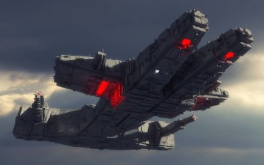 3D render. Fütüristik uzay gemisi kavramı