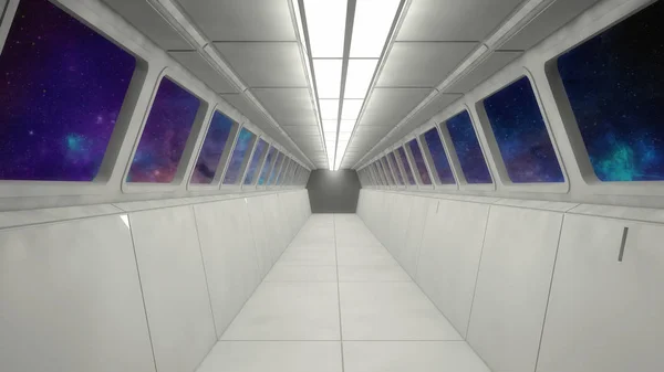 3d render. Futuristic interior corridor architecture