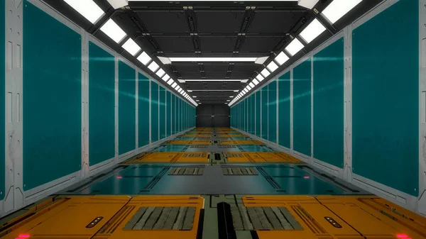 Darstellung Futuristische Innenraumkorridorarchitektur — Stockfoto