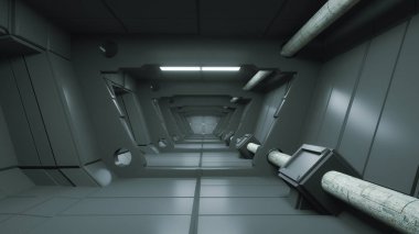 3D render. Fütüristik iç koridor mimari