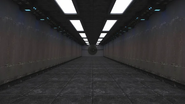 3d render. Futuristic interior corridor architecture