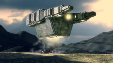 3D render. Uzay gemisi kavramı