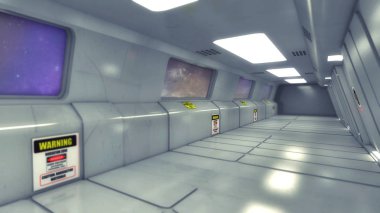 3D render. Fütüristik iç kavramı mimarisi