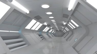 3D render. Fütüristik iç kavramı mimarisi