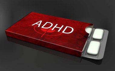 3D render. DEHB için Tıp kutu