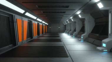 3D render. Fütüristik iç kavramı mimarisi