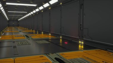 3D render. Fütüristik iç kavramı mimarisi