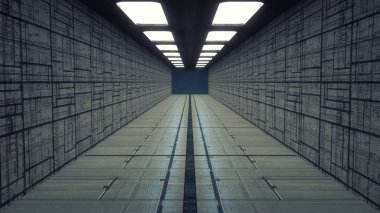 3D render. Fütüristik iç kavramı mimarisi