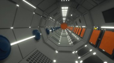 3D render. Fütüristik iç kavramı mimarisi
