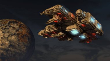 3D render. Uzay gemisi kavramı