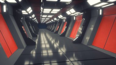 3D render. Fütüristik iç kavramı mimarisi