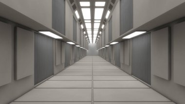 3D render iç. Fütüristik koridor. İç Konsept tasarımı