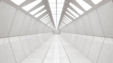 3D render iç. Fütüristik koridor. İç Konsept tasarımı