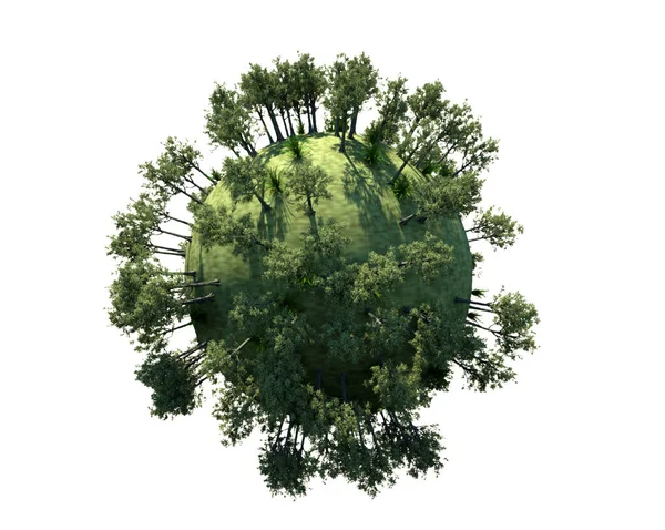 Renderizar Planeta Esférico Árvores — Fotografia de Stock