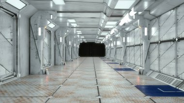 3D render iç. Fütüristik koridor. İç Konsept tasarımı