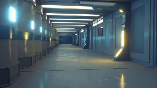 3d render interior. Futuristic hallway. Interior concept design