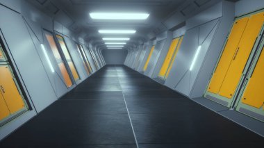 3D render. Fütüristik iç kavramı mimarisi