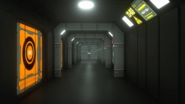 3D render. Fütüristik iç kavramı mimarisi