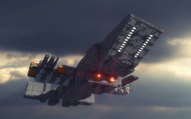3D render. Futuristik yabancı uzay gemisi