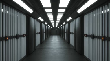 3d render. Fütüristik oda iç konsepti