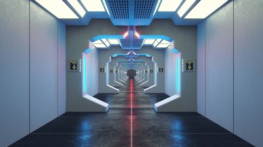 3D render. Fütüristik iç kavramı mimarisi