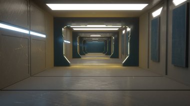 3D render. Fütüristik iç kavramı mimarisi