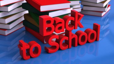 3D render. Geri okul metin ve kitaplar