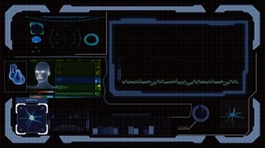 Futuristik bir arayüze Hud ve insansı rakamlar