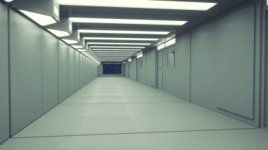 3D render iç. Fütüristik koridor. İç Konsept tasarımı