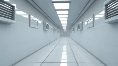 3 boyutlu görüntüleme. Gelecekçi bilim kurgu koridoru