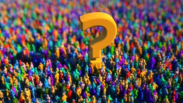 3d render. Crowd of colors and question sign