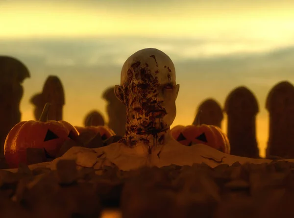 Rendering Zombie Pumpkin Cemetery — Stock Photo, Image