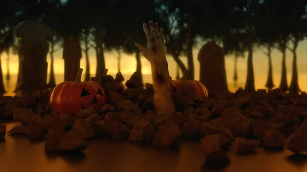 Rendering Zombie Pumpkin Cemetery — Stock Photo, Image