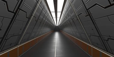 3 boyutlu görüntüleme. Gelecekçi uzay gemisi bilimkurgu koridoru mimarisi