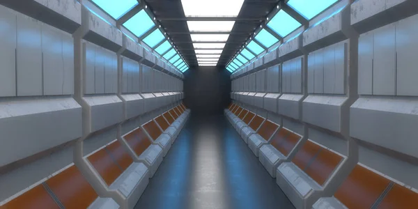3Dレンダリング未来的な宇宙船 Scifi回廊建築 — ストック写真