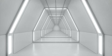 3 boyutlu görüntüleme. Gelecekçi uzay gemisi bilimkurgu koridoru mimarisi