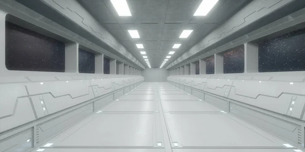 Rendu Architecture Futuriste Couloir Scifi Vaisseau Spatial — Photo