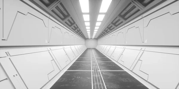 Renderelés Futurisztikus Űrhajó Tudományos Folyosó Architektúrája — Stock Fotó