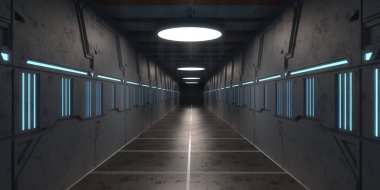 3 boyutlu görüntüleme. Gelecekçi bilim kurgu koridoru