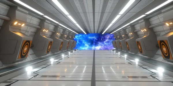 3d render. Futuristic hallway. Concept of modern architecture and interior spaceship