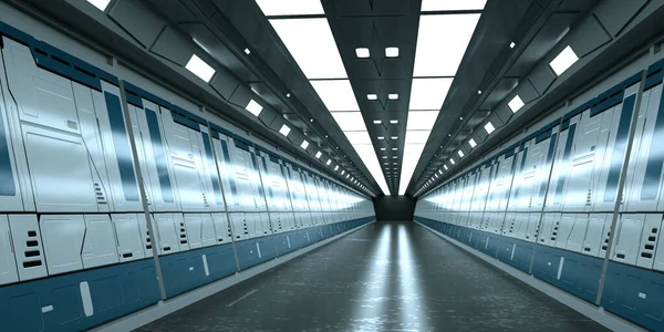 3 boyutlu görüntüleme. Gelecekçi iç koridor tasarımı