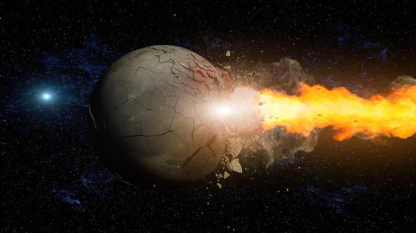Renderização Meteorito Cair Contra Planeta Terra — Fotografia de Stock